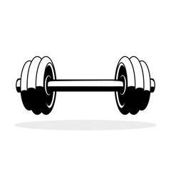 Dumbbell icon. Equipment for exercise. Gym tool icon. Bodybuilding black icon. Vector illustration.