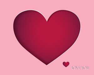 Red heart in paper cut style. Valentine's card. Vector illustration