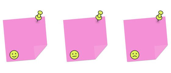 Smiley sign on pink paper note paper, sticker. Emotional message. Vector cartoon illustration