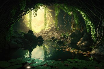 River in the big forest during spring and beautiful nature Generative AI.