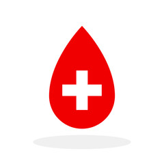 Fototapeta premium Blood drop icon. Blood donation concept. Red blood drop symbol with medical cross. Vector illustration.