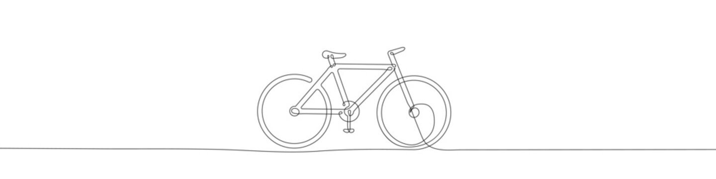 Continuous one line drawing silhouette of bicycle. The bicycle linear icon. One line drawing background. Vector illustration. Line drawing of bicycle
