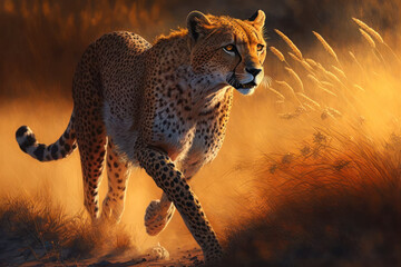 cheetah hunting in savanna in africa. generative ai
