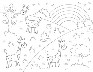 safari animals, giraffes coloring page. you can print it on 8.5x11 inch paper