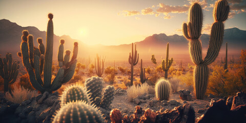 desert landscape with cactuses in Arizona. generative ai