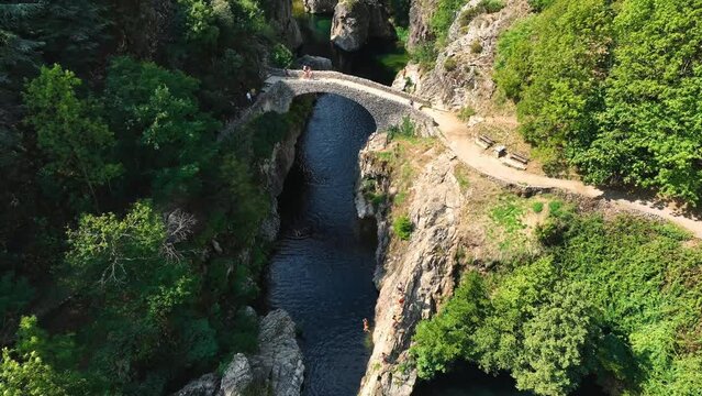 Le pont du diable or Devil Bridge ain Thueyts village in the Ardeche department in southern France.