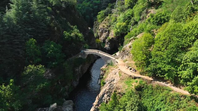 Le pont du diable or Devil Bridge ain Thueyts village in the Ardeche department in southern France.