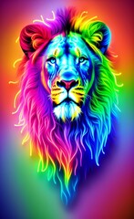 Neon Color lion head illustration