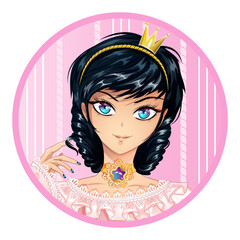 Cute anime princess portrait. Anime style hand drawn vector illustration.