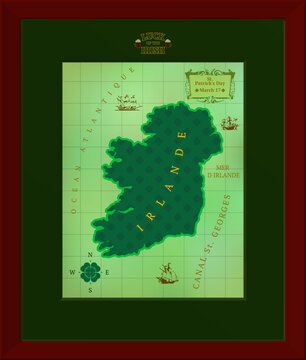 Ireland map for St. Patrick's Day in flat style for printing and design.Vector illustration.