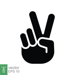 Fototapeta premium Hand gesture V sign for victory or peace glyph icon. Simple solid style for apps and websites. Vector illustration on white background. EPS 10.