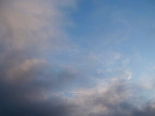 Cloudy sky background. Blue and white clouds. Background for design purpose and sky replacement.