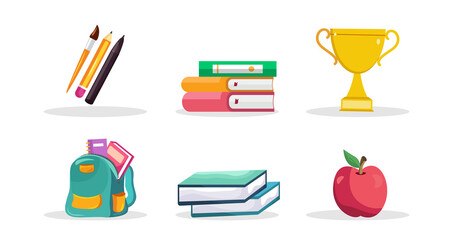 Pen,Pencil,Book,Trophy,Bag.stationary element in cartoon character,