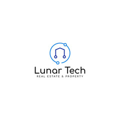 minimalist Lunar tech home and real estate logo design vector inspiration. modern digital lunar house logo vector design template with simple, elegant and outline styles isolated on white background