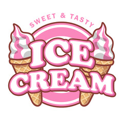 ice cream sweet food logo brand product cartoon style vector illustration editable text effect for store market ice cream food product