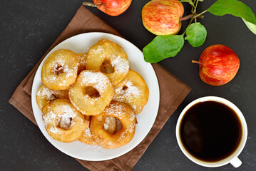 Apple rings on white plate