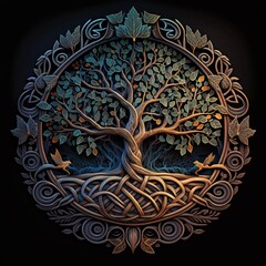 The tree of Life isolated. Celtic ornament in a circle. Round vintage celtic design - obrazy, fototapety, plakaty
