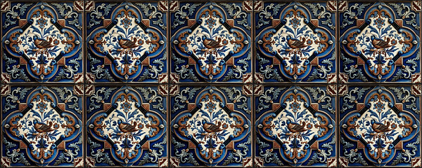 Azulejo tile background. Art seamless pattern or decor wallpaper. Generative AI