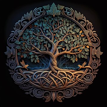 The tree of Life isolated. Celtic ornament in a circle. Round vintage celtic design