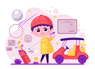 Cute Boy Playing Golf Focus Character