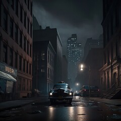 Dark and empty street of noir city 60s concept. Generative AI. 