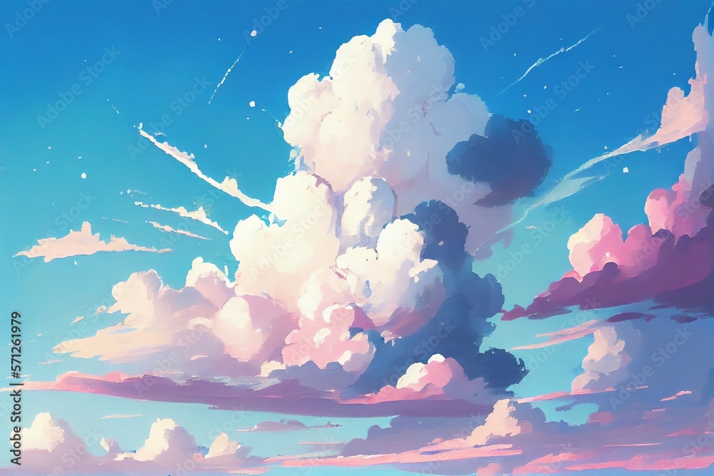 Wall mural a painting of a sky with clouds and a sky background with a white and blue sky and clouds and a blue