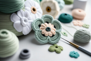 Fototapeta na wymiar knitting art children pastel color flower