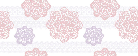 可愛いドイリーレースのパターン　テキスタイルのシームレスデザイン素材