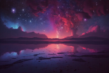Obraz na płótnie Canvas Starry night sky meets horizon beautiful space no sun Generative AI