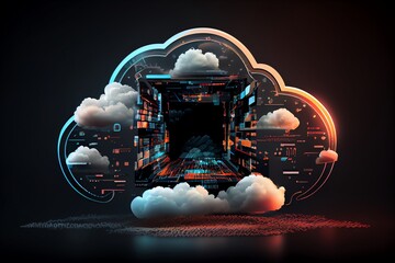 Cloud computing technology concept background, digital illustration. Generative AI