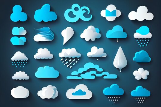 Clouds icon, illustration. Cloud symbol or logo, different clouds set. Generative AI