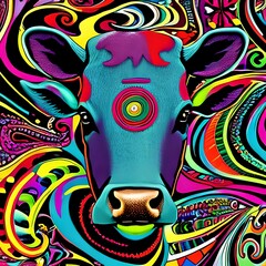 Abstract background with colorfull cow . Created with Generative AI technology .