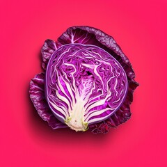 Fototapeta premium Cabbage in red background clean simple banner design healthy veggies salad
