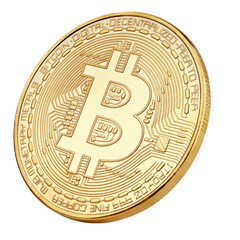 Digital currency golden bitcoin (BTC) isolated on transparent background