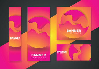 Purple and orange Banner set  template with flowing liquid shapes, amoeba forms. 