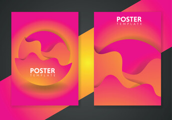 Abstract dynamic gradient graphic elements in modern style. Orange Posters with flowing liquid shapes, amoeba forms.