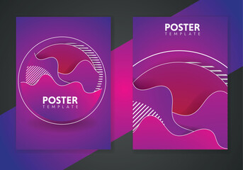 Abstract dynamic gradient graphic elements in modern style. Purple Posters with flowing liquid shapes, amoeba forms.