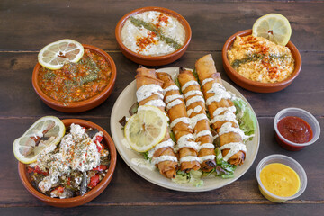 Composition de différénts mezze turc. Un assortiment de petits plats à déguster. 