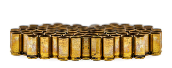 bullet cartridges casings on white background