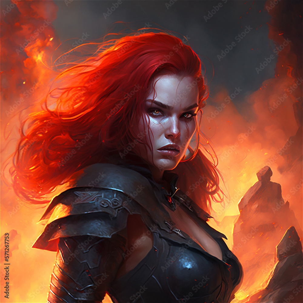 Wall mural red head female fighter fantasy character - Wall murals