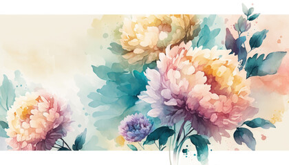 watercolor background with flowers peonies, generative ai