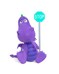 dinosaur cartoon is sad beside the stop sign