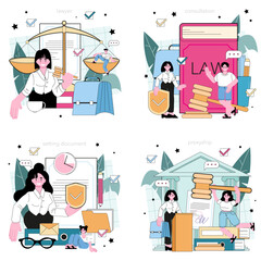 Professional lawyer concept set. Punishment and judgement idea.