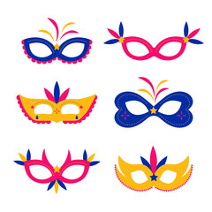 Set de masques vectoriels. Illustration de masques de déguisement colorés pour la fête de mardi gras et pour le carnaval.