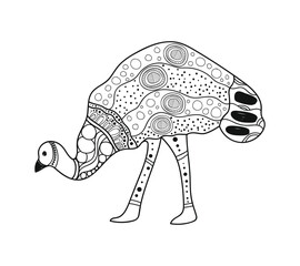 Emu drawing in aboriginal art style - Vector illustration