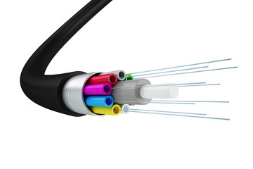 Internet fiber cable. technology that transmits large amounts of data at very high speed - obrazy, fototapety, plakaty