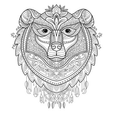 Bear head adult antistress coloring page vector