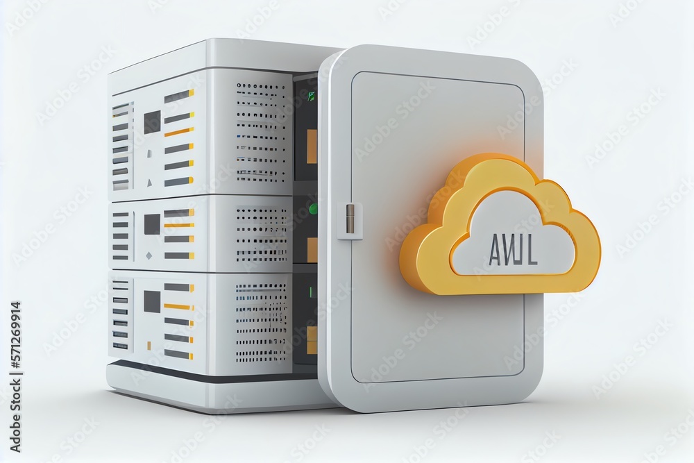Wall mural database symbol and storage cloud isolated on white background. 3d illustration. generative ai