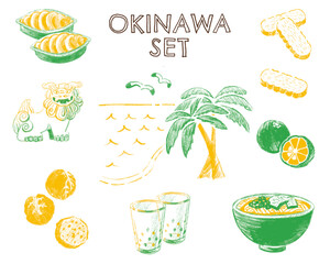 沖縄のセットイラスト　観光　線画
