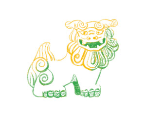 沖縄のシーサーのイラスト　観光　線画